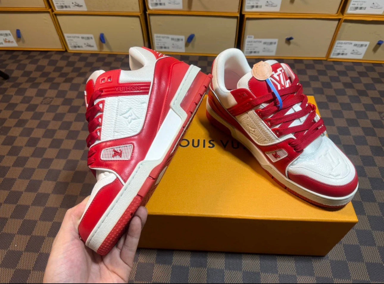 Louis Vuitton LV Trainer Red White Men’s Luxury Sneakers Designer Shoes