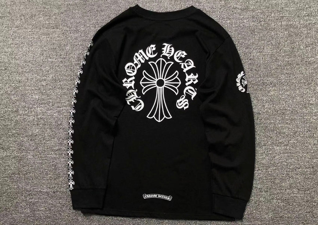 Chrome Hearts Style Cross Long Sleeve T-Shirt Black White Gothic Streetwear Unisex