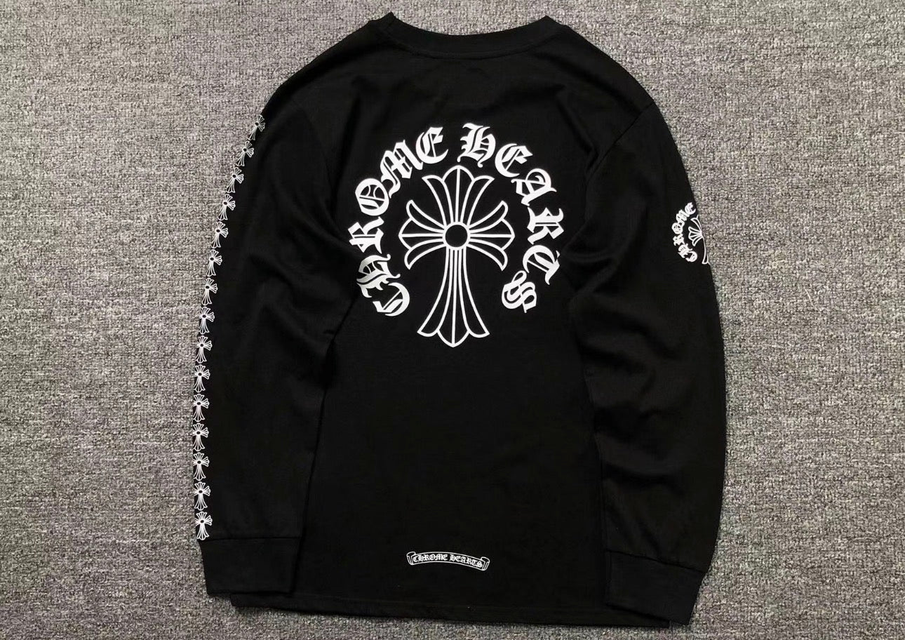Chrome Hearts Style Cross Long Sleeve T-Shirt Black White Gothic Streetwear Unisex