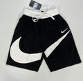 Nike Style Athletic Shorts Black White Swoosh Design Drawstring Sports Shorts