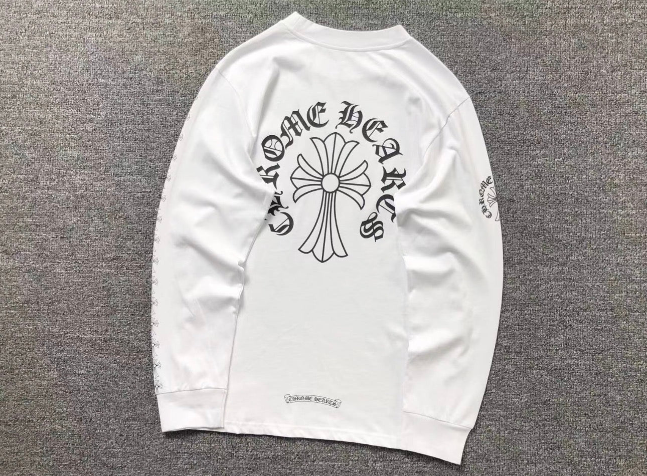 Chrome Hearts Style Cross Long Sleeve T-Shirt Black White Gothic Streetwear Unisex