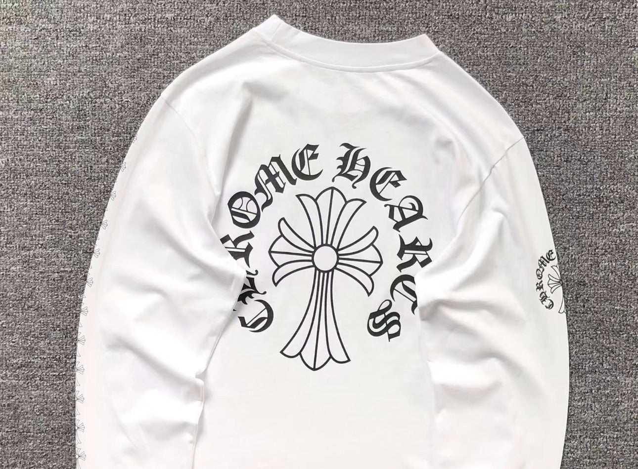 Chrome Hearts Style Cross Long Sleeve T-Shirt Black White Gothic Streetwear Unisex