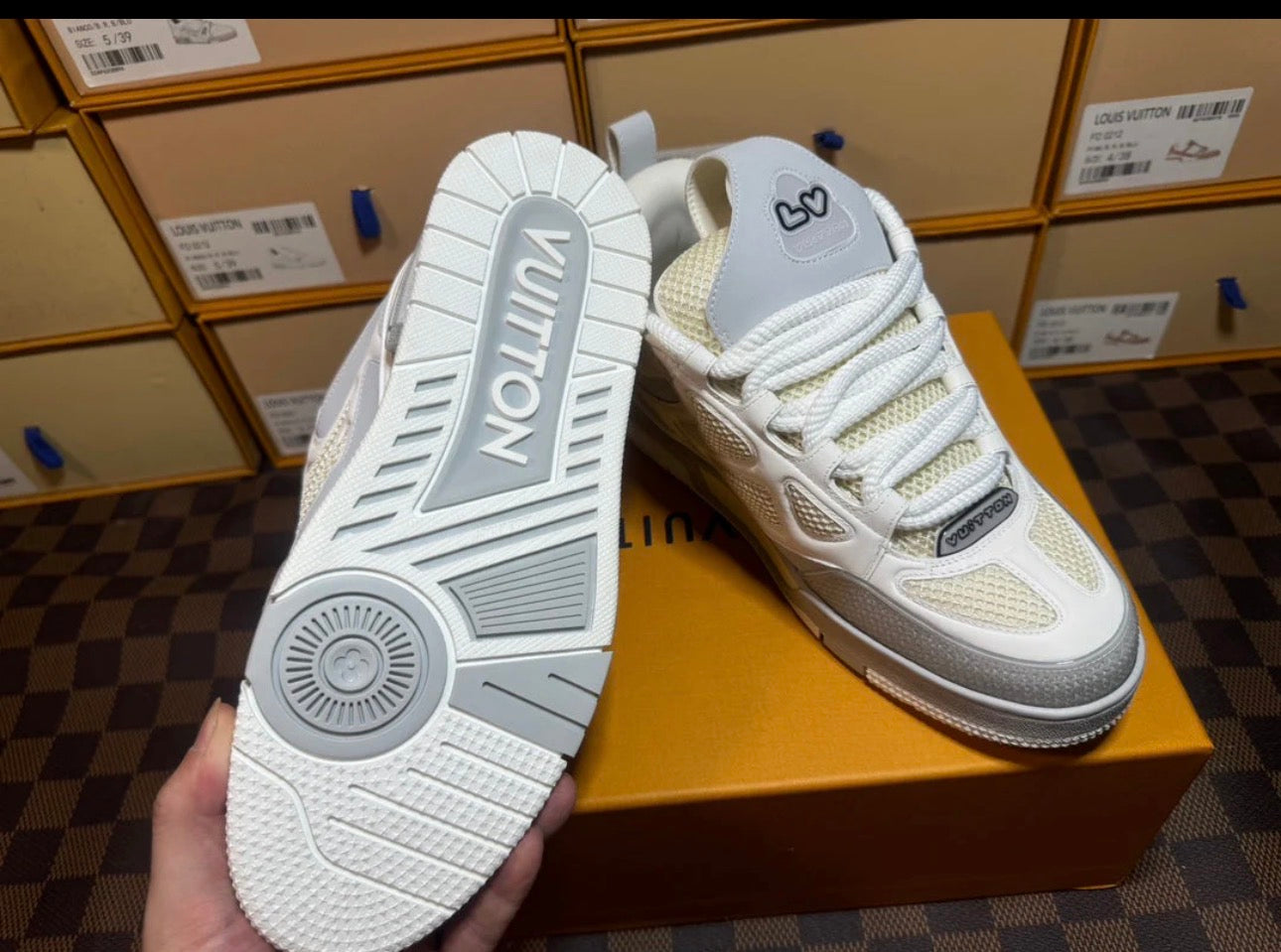 Louis Vuitton LV Trainer White Silver Sneakers Men’s Luxury Designer Shoes New